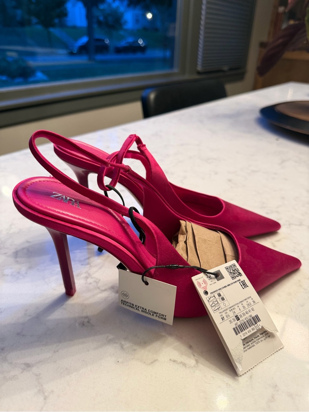 NWT ZARA Satin Pink Pointed Slingback Heels US 6.5 - Picture 4 of 6